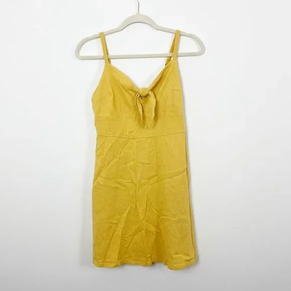 ❤️🔥5 for $25 Hollister mustard yellow linen textured dress bow front small - Picture 1 of 8